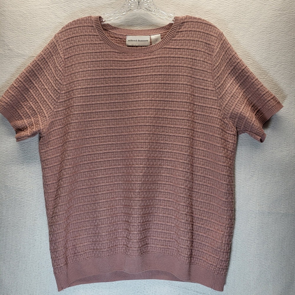 Alfred Dunner Women's Plus Size L Pink Textured Knit Short Sleeve‎ Top Sweater